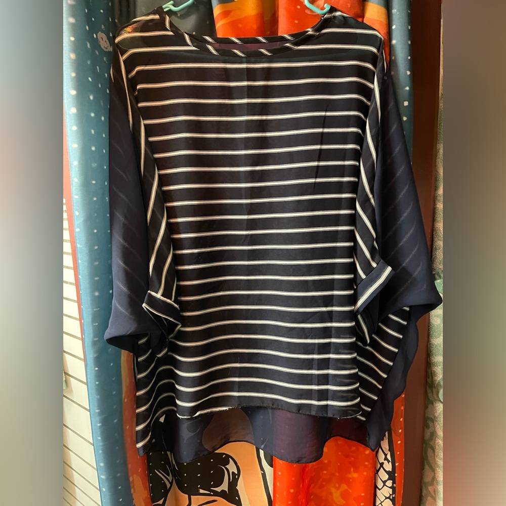 Navy Sheer Striped Blouse